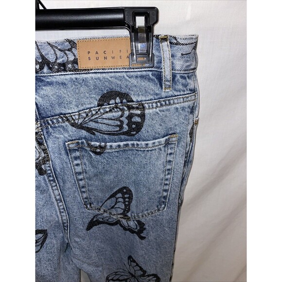 Pacsun Women’s Distressed Hem Jeans Size 28x27 Blue Butterfly Motif Party School - Picture 10 of 12